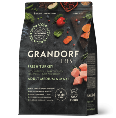 Grandorf Fresh Dog Potato корм сухой беззерновой для собак средних и крупных пород индейка,батат