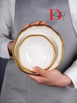 Набор 2 глянцевые тарелки глубокие мятый фарфор 20 см