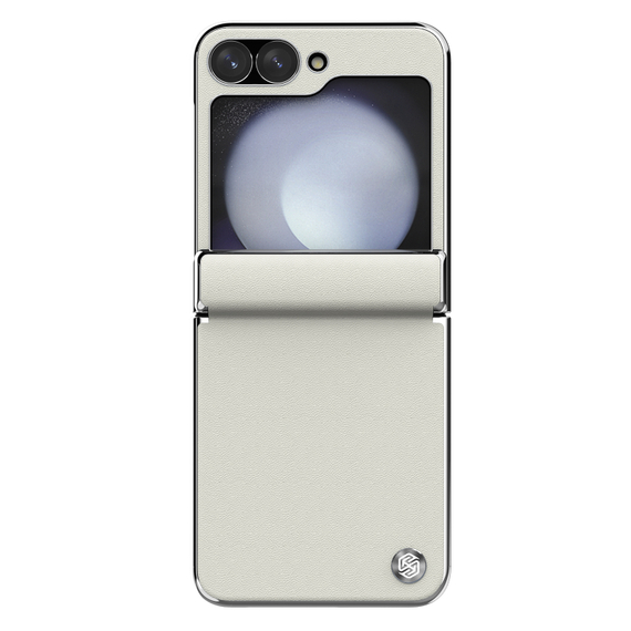 Чехол белого цвета от Nillkin для смартфона Samsung Galaxy Z Flip 6 5G, серия CamShield Flip Leather Case