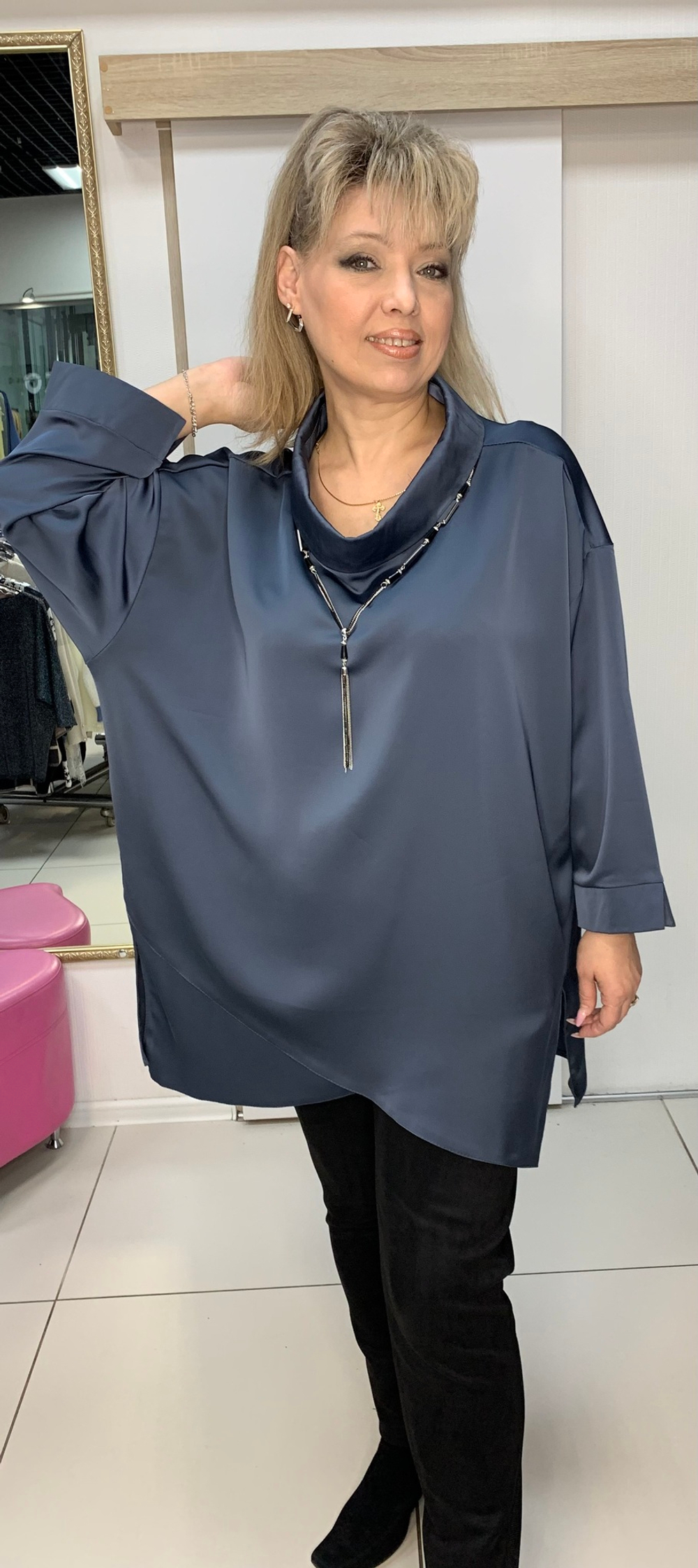 Нарядная туника в изумрудном цвете с разной длиной и хомутом