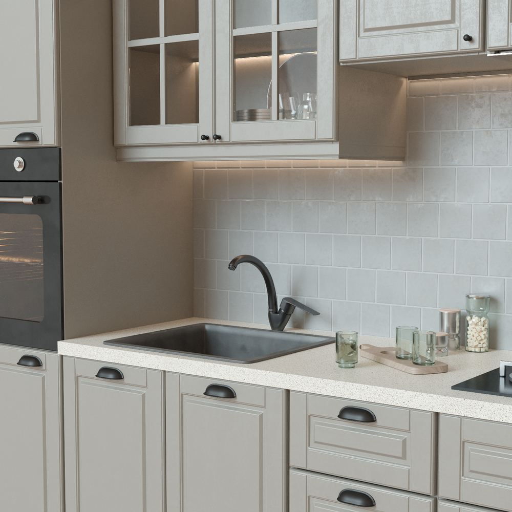 Смеситель для кухни 35k MIXLINE ML15-032GR высокий излив б/отв боковая п/гайку (без подводки) ГРАФИТ