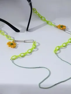 Цепочка для очков "Ромашки" звенья, цвет жёлто-салатовый, 70 см