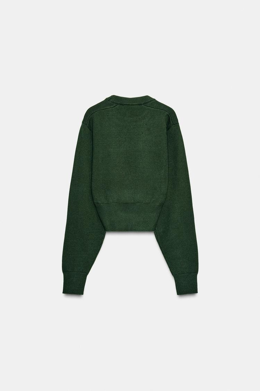 ZARA УКОРОЧЕННЫЙ ОДНОТОННЫЙ ДЖЕМПЕР, ТЕМНЫЙ ХАКИ