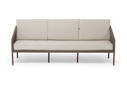 "Канны" диван 3-местный плетеный из роупа, каркас алюминий коричневый (RAL8016) муар, роуп коричневый круглый, ткань бежевая 035