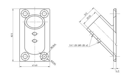 Основание стойки леера 1" (25,4 мм), 45 град, прямоугольное