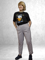 21401 Брюки женские внизу с разрезами трикотаж Диор светло-серый (60)