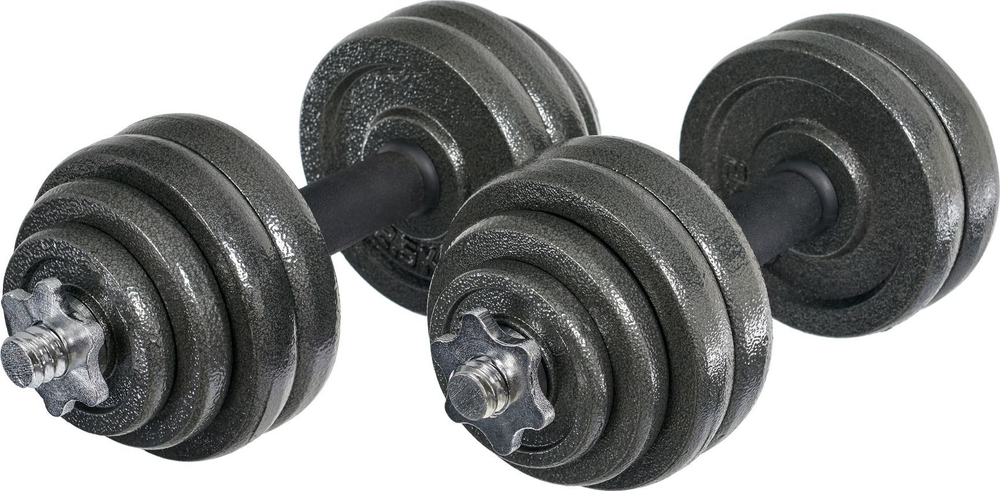 Набор гантелей + гриф для штанги 30 кг, пластиковый кейс