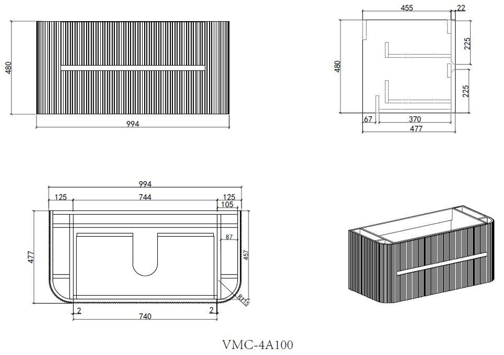 Тумба под раковину Vincea Alto 1000 подвесная, 2 выкатных ящика soft close, светло-серый матовый