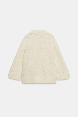 ZARA КАРДИГАН ИЗ 100% ШЕРСТИ С V-ОБРАЗНЫМ ВЫРЕЗОМ, ЭКРЮ