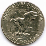 1 доллар 1977 год (D). США. Эйзенхауэр. Медь с медно-никелевым покрытием, диаметр 38.1 мм. XF-AU