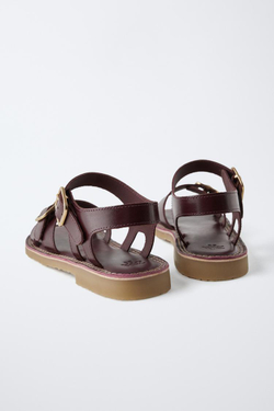 ZARA КОЖАНЫЕ САНДАЛИИ С ПРЯЖКАМИ, КОРИЧНЕВЫЙ