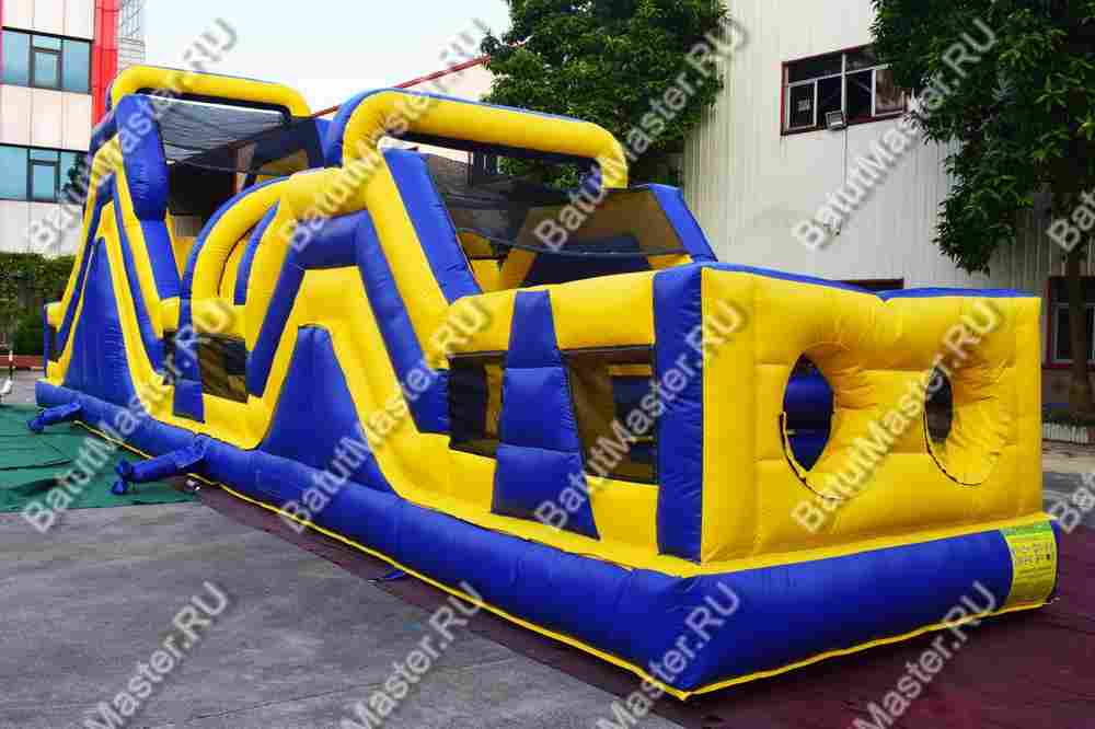 Надувная полоса препятствий "Веселый забег" 15*3*4 м, жёлто-синий