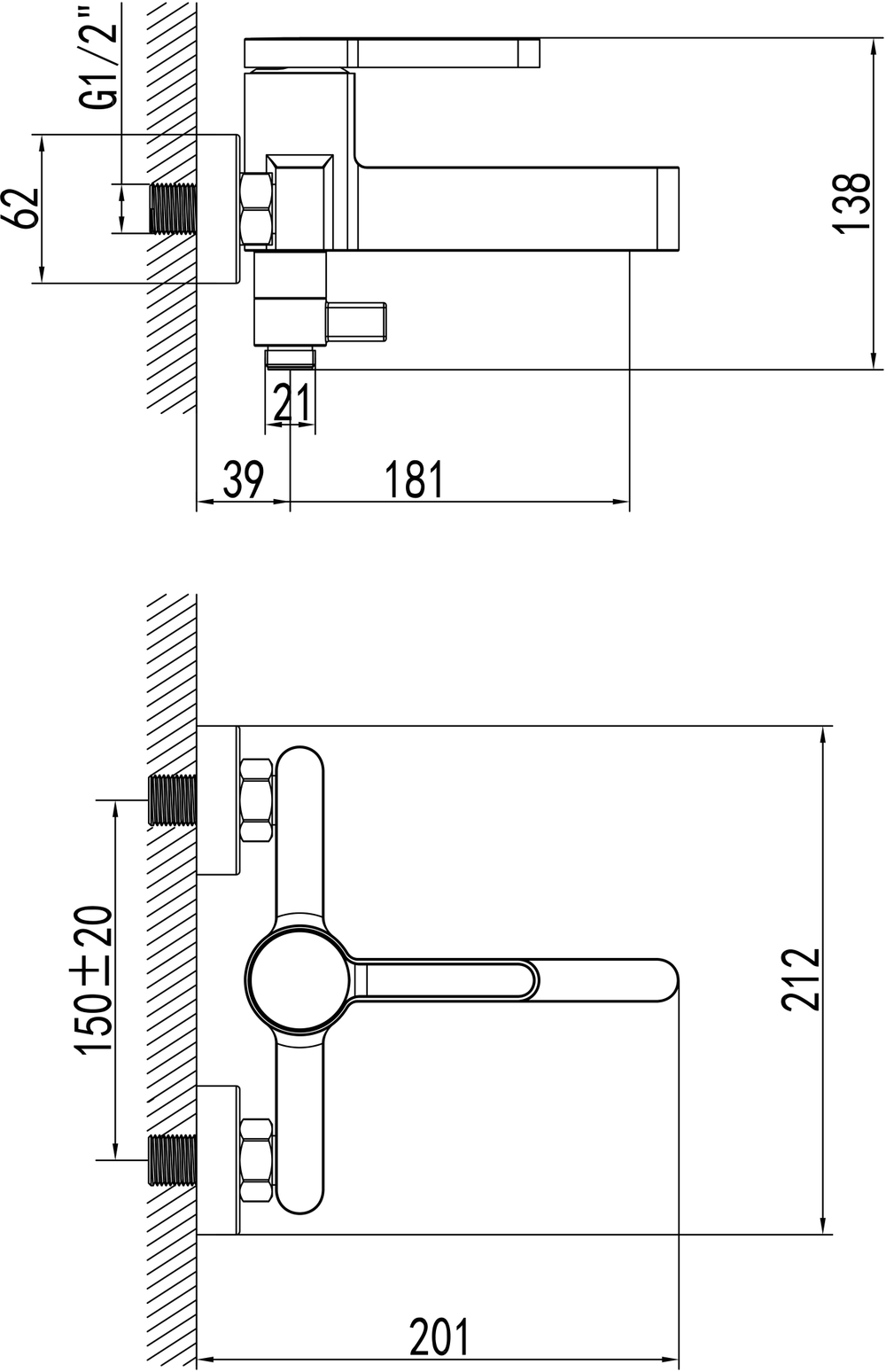 Смеситель для ванны с душем STWORKI Лександ S09100BC матовый черный, хром