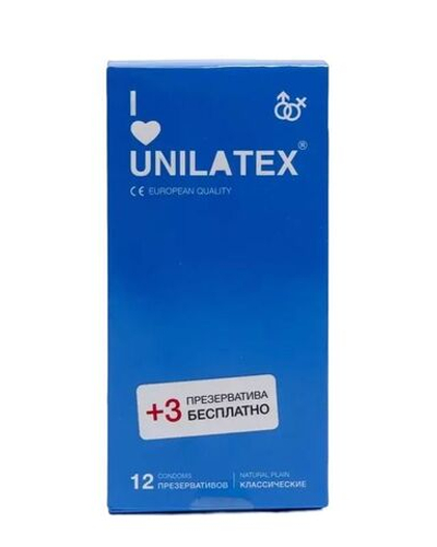 Классические презервативы Unilatex Natural Plain - 12 шт. + 3 шт. в подарок