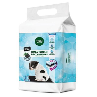Подстилки впитывающие с угольным фильтром на липучках, черные, 600*900мм (уп.12шт.), серия HYGIENE, Triol
