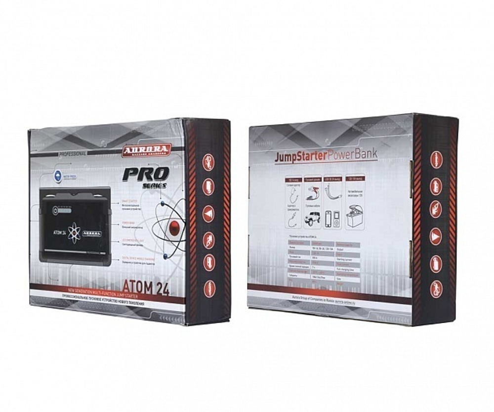 Пусковое устройство АТОМ 24 12В. 24000мАч.88.8Вт*ч. 1000/500А