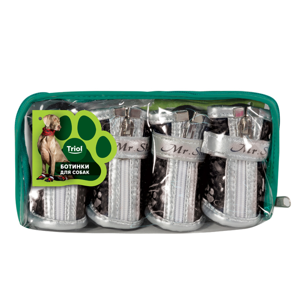 Ботинки Triol YXS083-1 для собак черные с "лапками" 45х35х45 мм (уп.4шт)