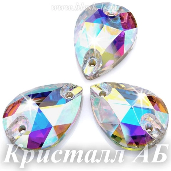 Пришивная капля Solvo с 2 отверстиями, Кристалл АБ (10х14мм) Solvo