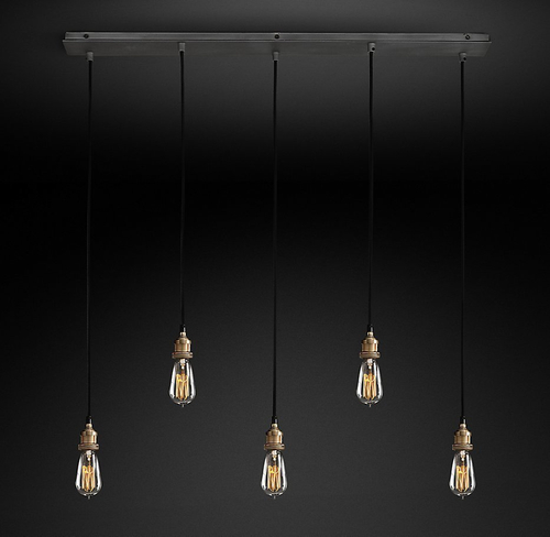 Подвесной дизайнерский светильник  20th C. Factory Filament Bare Bulb Rectangular Pendant by Restoration Hardware