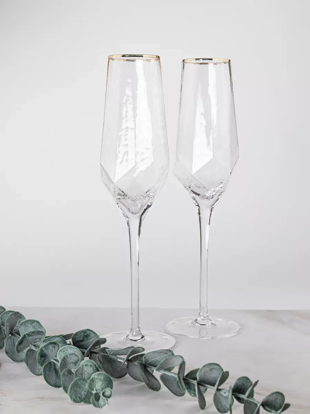 Набор бокалов для шампанского, 2шт 300мл, с золотой каймой