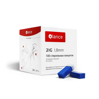 Ланцет автоматический Qlance Universal игла 21G глубина прокола 1,8мм (упак.100шт)