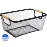 Корзина для хранения металлическая с деревянными ручками «ФАРГО», цвет чёрный, 20*13*30см (лейбл Селфи)