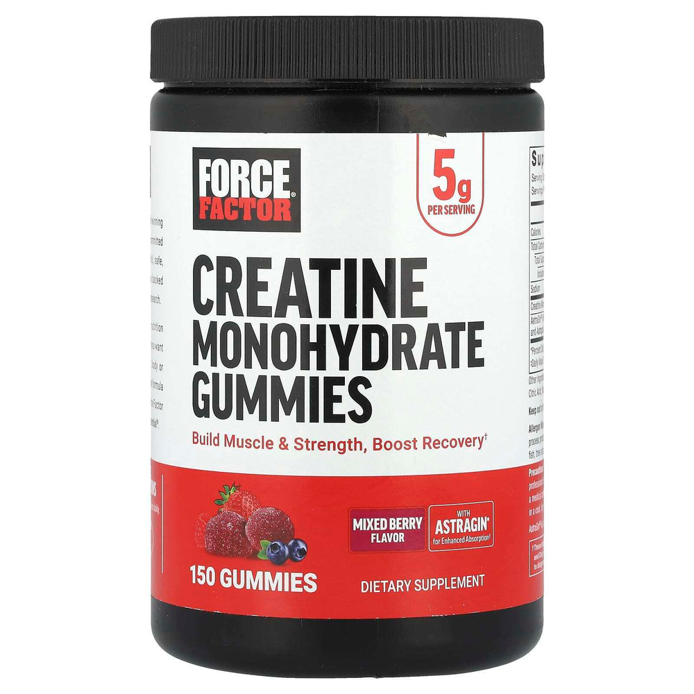 Force Factor, Жевательные мармеладки с моногидратом креатина, ягодное ассорти, 150 жевательных таблеток