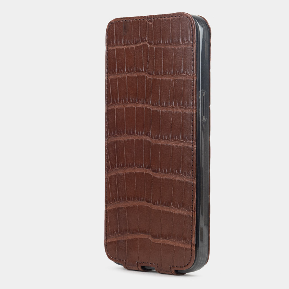 Чехол для iPhone 15 Pro Max из кожи крокодила, коричневого цвета