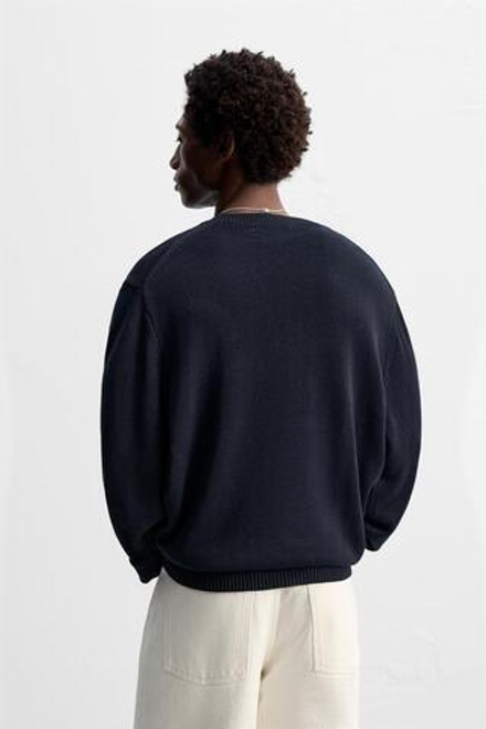 ZARA СВИТЕР ИЗ ШЕЛКА И ЛЬНА, МОРСКОЙ ТЕМНО-СИНИЙ