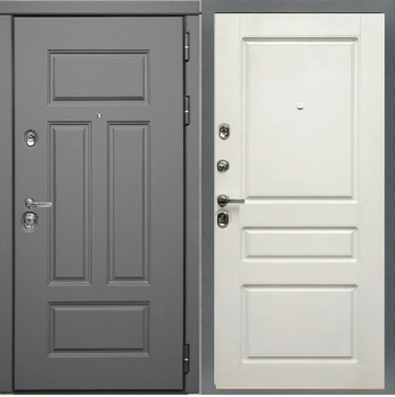 Входная дверь с шумоизоляцией STR МХ-29 Ясень графит / Верона 2 Софт белый (белый матовый, без текстуры)