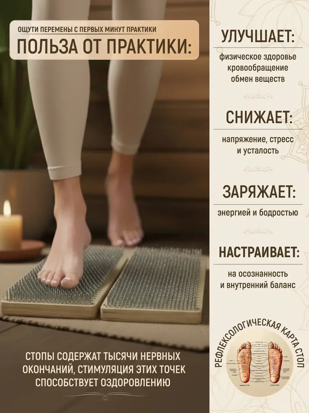 Доска Садху складная с гвоздями, шаг 8 мм для начинающих