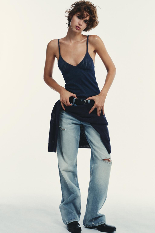 ZARA ТОП С АЖУРНОЙ ВЯЗКОЙ, МОРСКОЙ СИНИЙ
