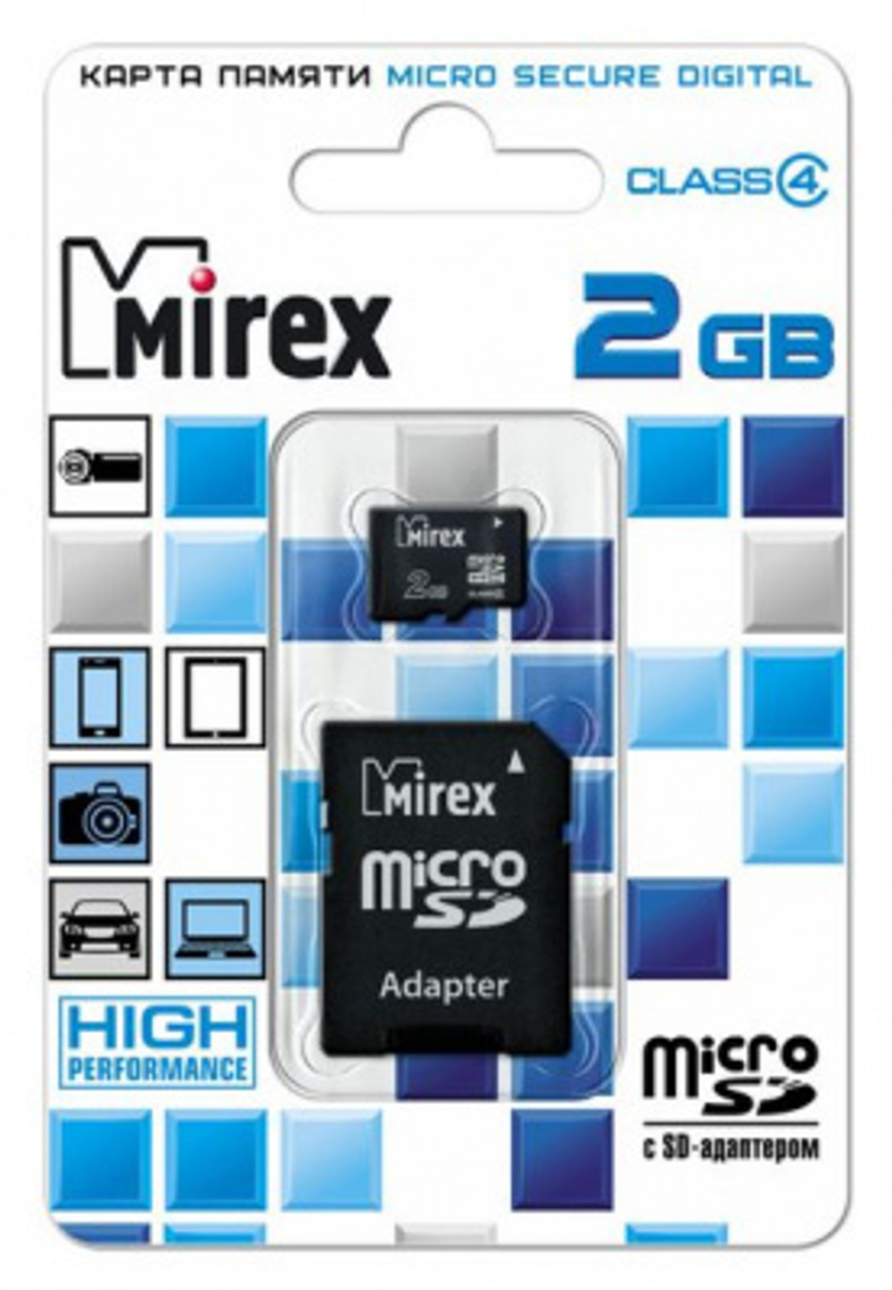 Карта памяти 2GB Class 4 MIREX +SD adapter