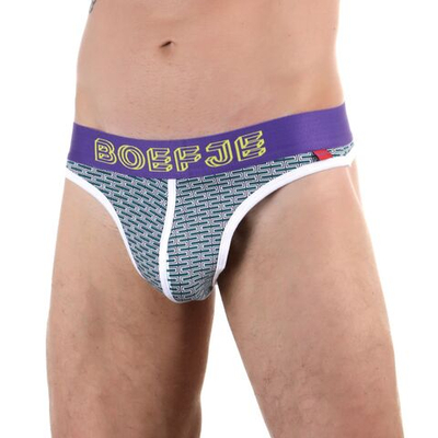 Мужские трусы-тонги с узором-кирпичиками и брендированным поясом (Размер: M) (Цвет: разноцветный)