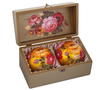 Zhostovo Christmas balls in wooden box - set of 2 balls SET04D03102019001