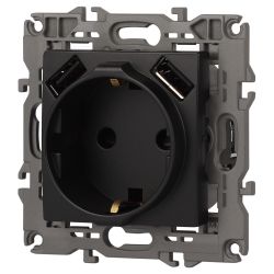 Розетка ЭРА Elegance 14-4109-05 2P+E 16A-250В штор. с 2xUSB 5В-3А антрацит