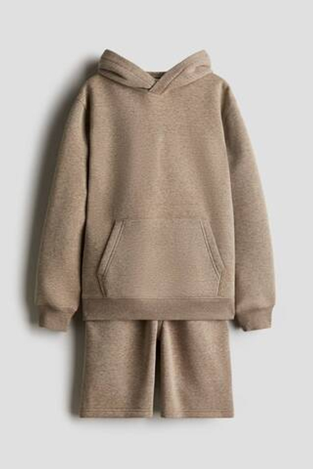 H&M Комплект из толстовки с капюшоном и шорт, бежевый меланж