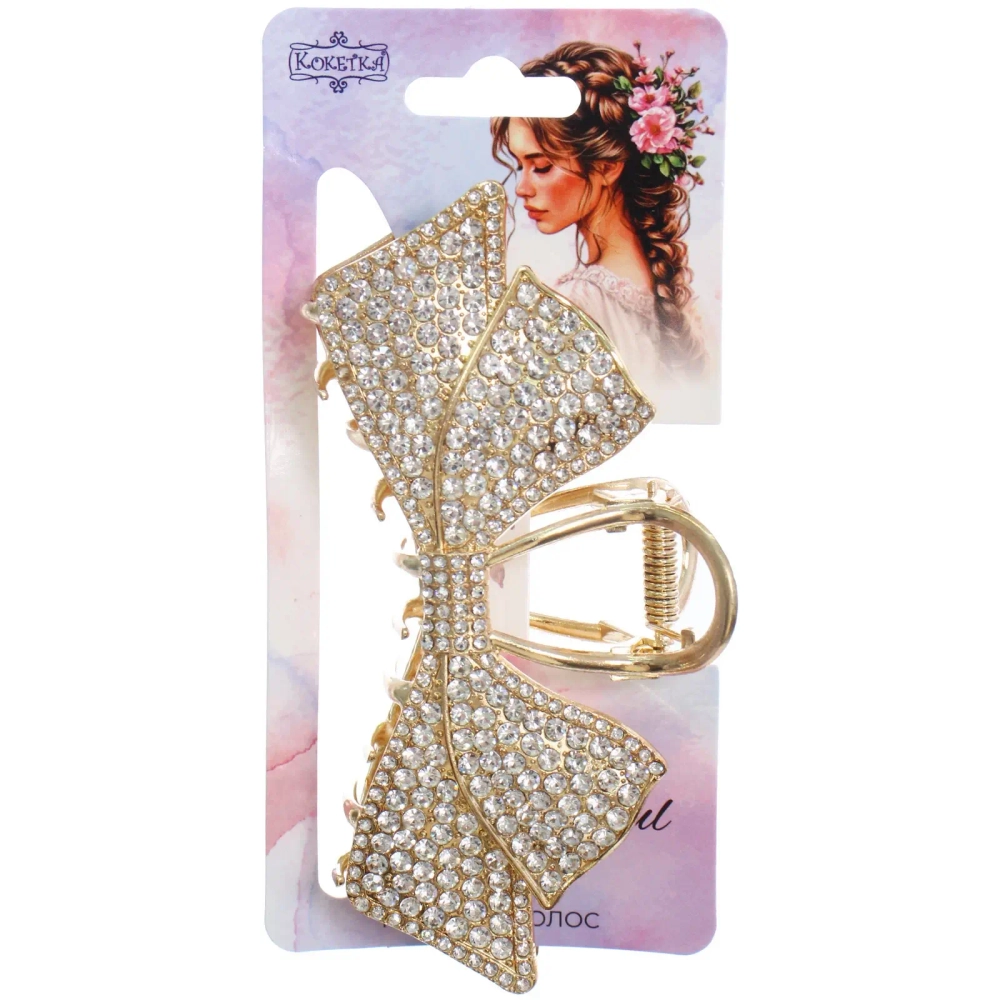 Заколка-краб для волос «AKS - DesignPRO», бантик, цвет золото и хром, 11.5*5см