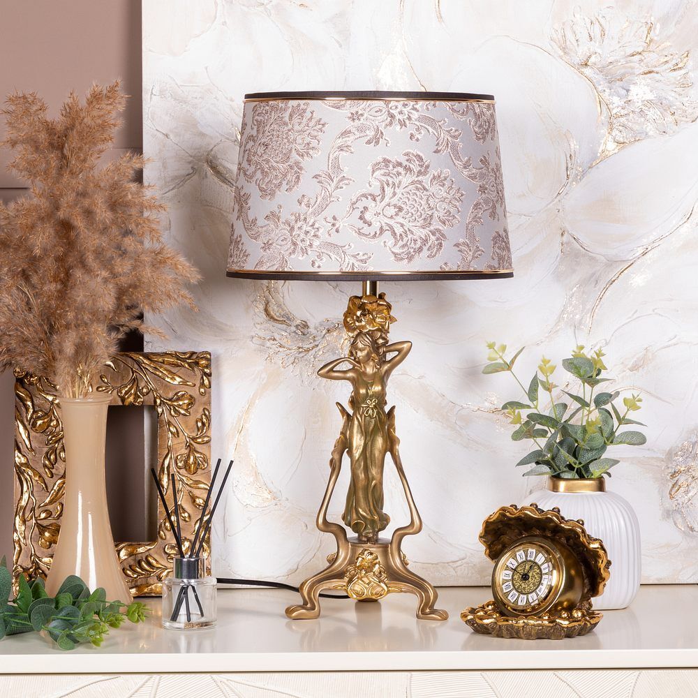 Настольная лампа Флора Бронза с абажуром Тюссо Vatican (Ватикан) Латте