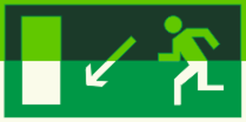 Е 08 "Направление к эвакуационному выходу налево вниз"