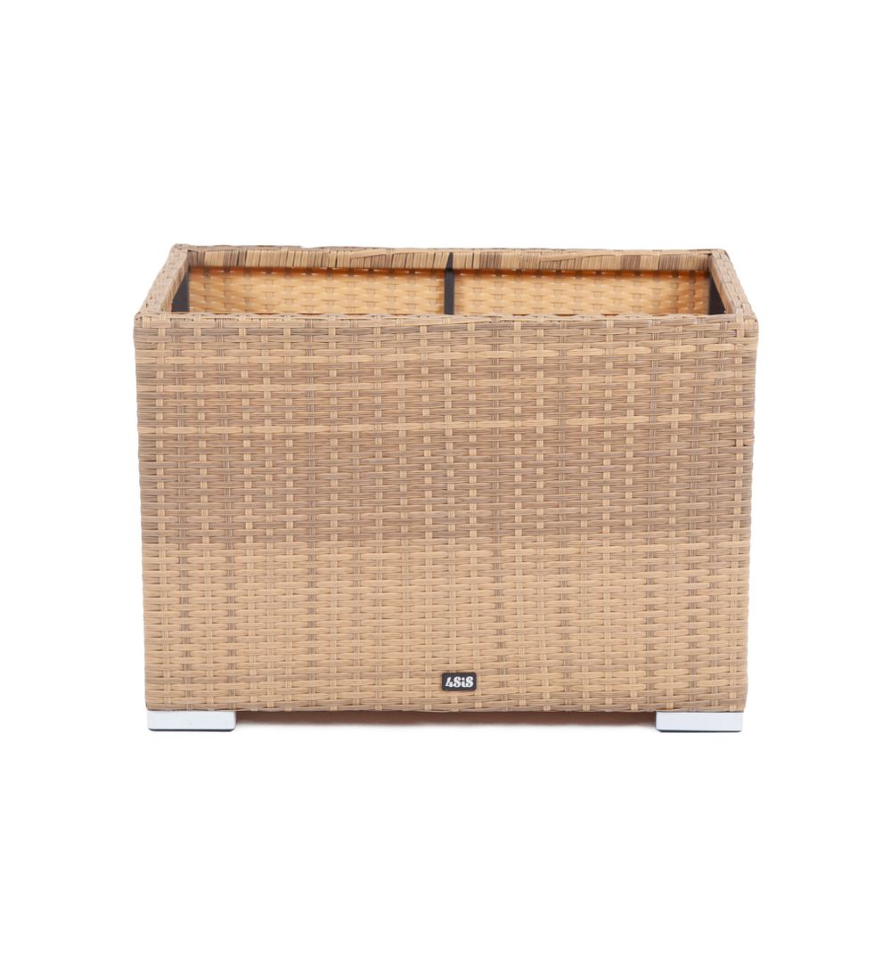 "Лунго" кашпо для цветов большое плетеное из искусственного ротанга, цвет соломенный