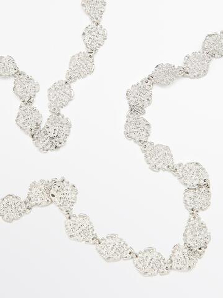 Massimo Dutti Длинное многофункциональное кружевное ожерелье, серебряный