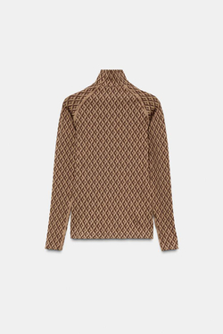 ZARA ТЕРМОФУТБОЛКА SKI COLLECTION С КОНТРАСТНЫМ УЗОРОМ, ТАБАЧНЫЙ