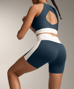 Oysho Легинсы-шорты Perfect-Adapt 10 см с широким поясом V-образной формы, морской синий