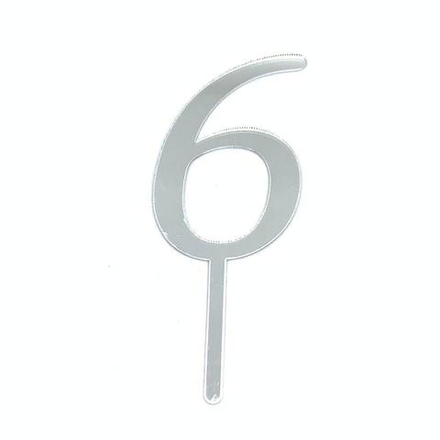 Мини-топпер из оргстекла "Цифра 6" серебро