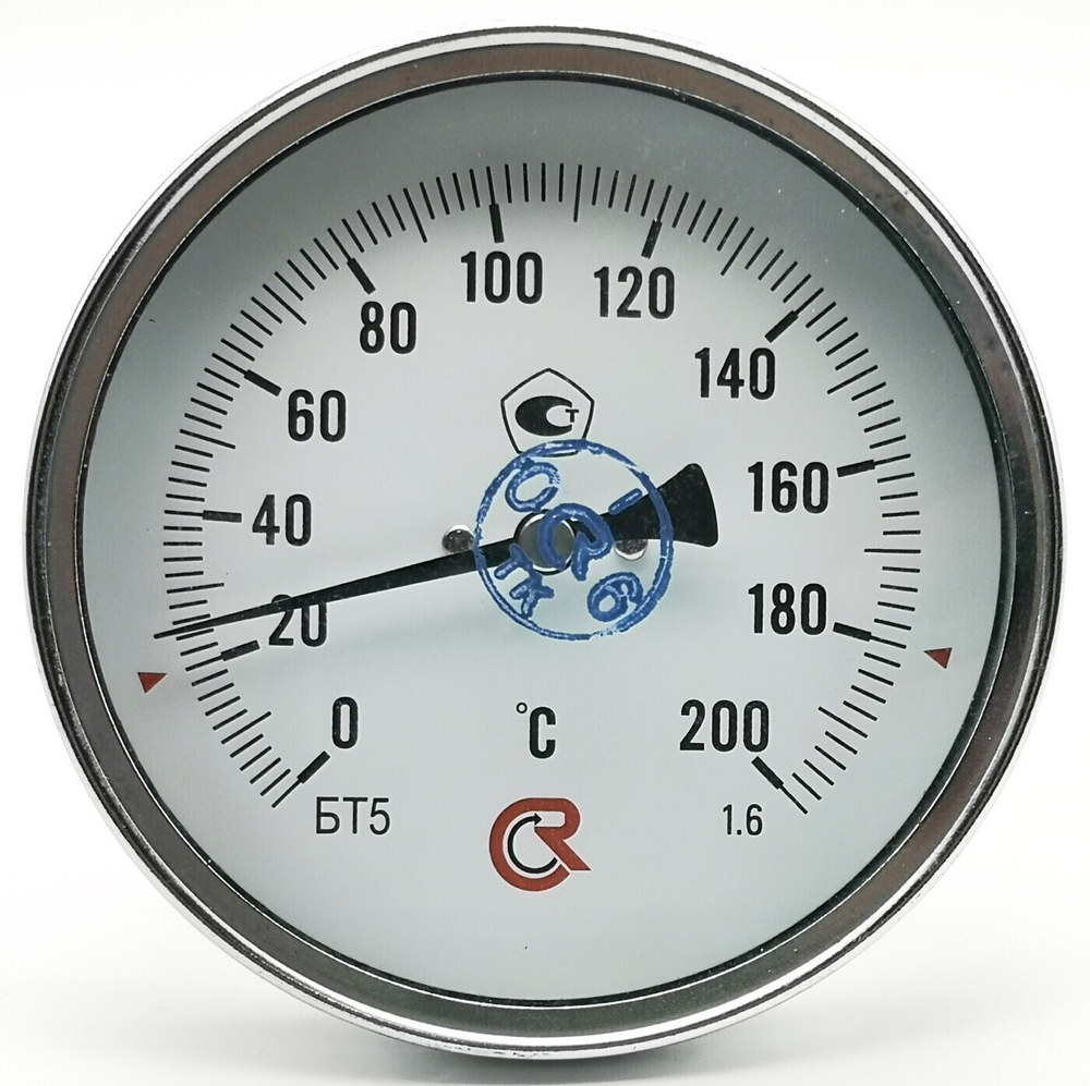 Термометр  биметаллический БТ-51.211 (0+200) 100мм, G1/2, 1.6, осевой, показывающий