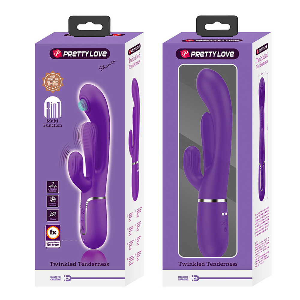 Сиреневый вибратор-кролик 22,2см с дополнительным язычком Pretty Love Triple Rabbit Multifuncional Vibrador BW-500041-2
