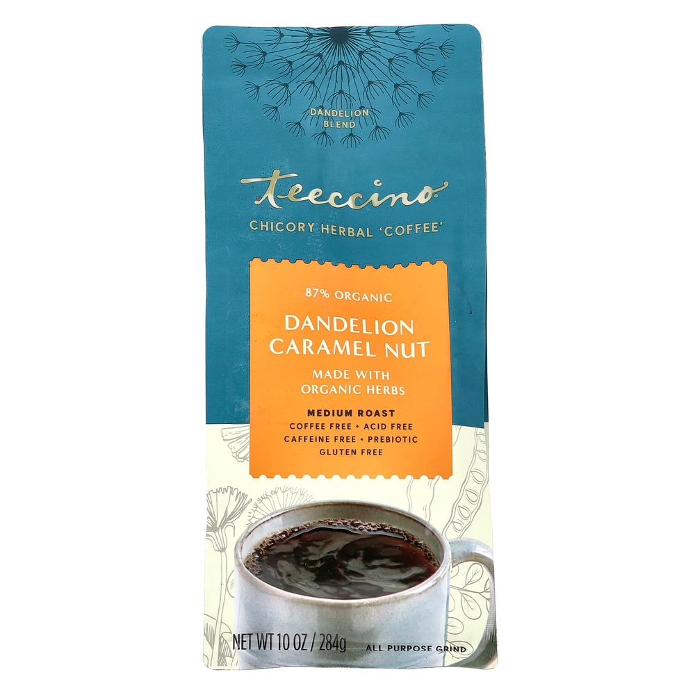 Teeccino, травяной кофе из цикория, средней прожарки, с одуванчиком, с карамельно-ореховым вкусом, без кофеина, 284 г (10 унций)
