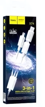 Кабель 3-in-1 HOCO X74 MicroUSB+Lightning+Type-C 2A 1м PVC White