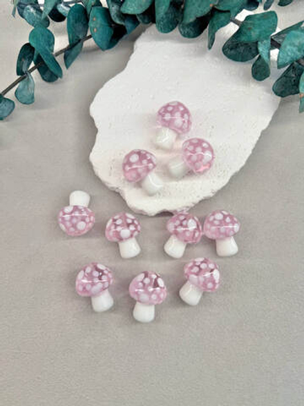 Стеклянные бусины лэмпворк 25*20 мм "Грибочек", розовый